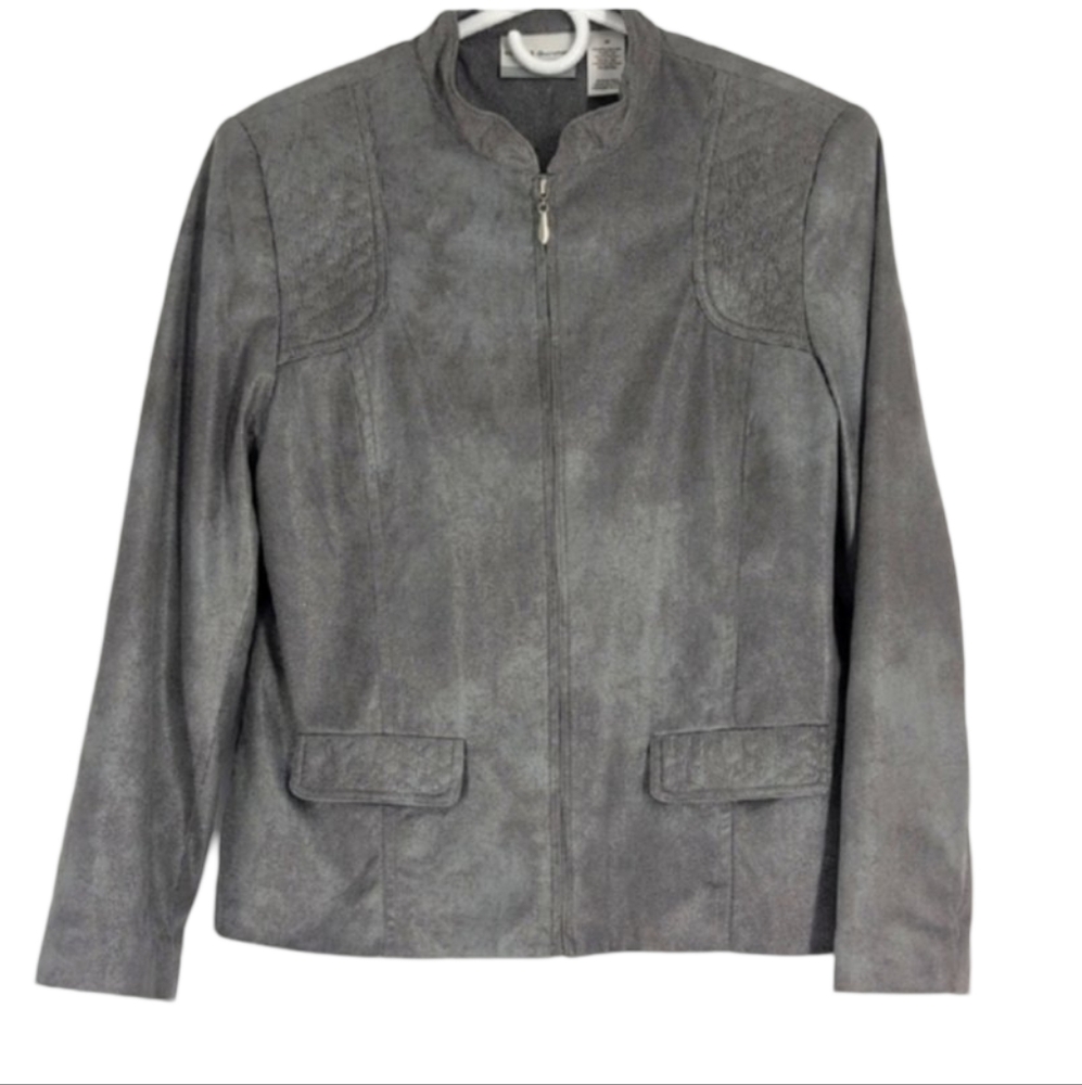 Alfred Dunner Gray Suede Zip-Up Jacket size 8P great condition .